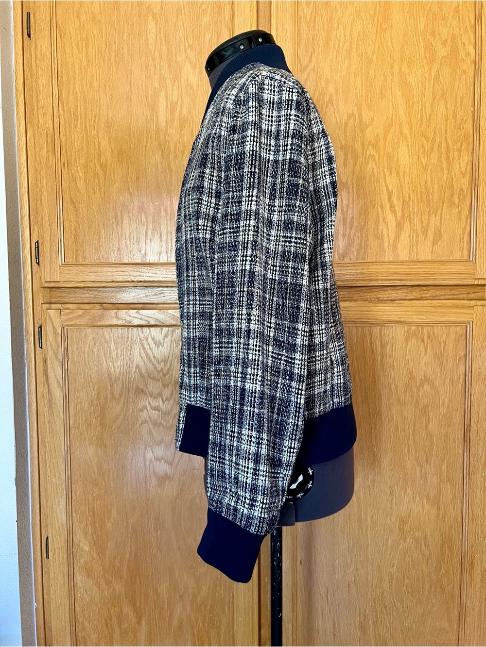 WD.NY Navy and White Plaid Bomber Jacket - Picture 4 of 8